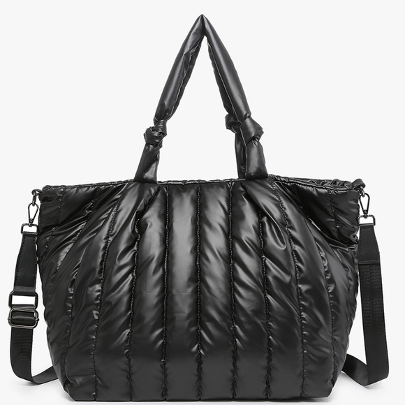 Sawyer Black Nylon Puffer Satchel Tote